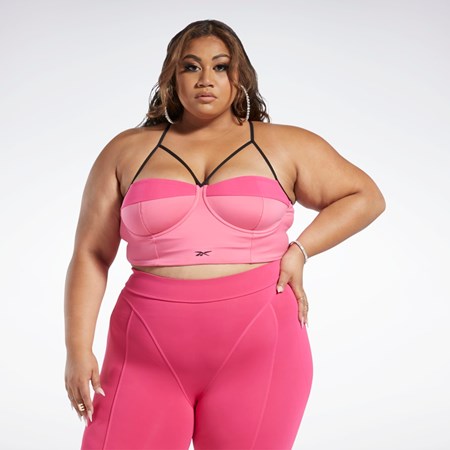 Reebok Cardi B Bralette (Plus Size) Różowe Różowe | OJZQ-71593