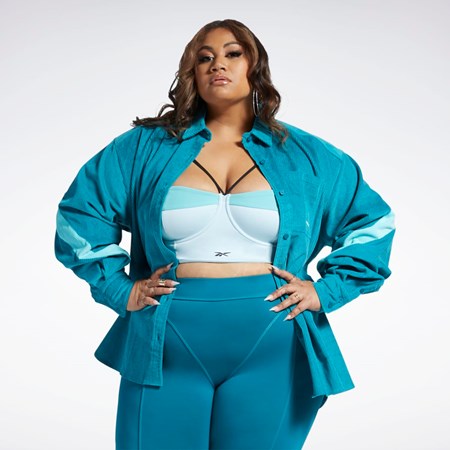 Reebok Cardi B Corduroy Cover-Up (Plus Size) Seaport Teal | MIDK-18742