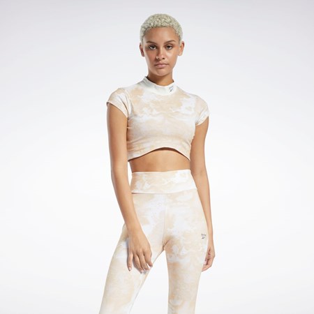 Reebok Classics Cloud Splatter-Print Krótkie Sleeve Cropped T-Shirt Stucco | IJOL-81746