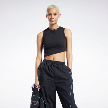 Reebok Classics Cropped Żebrowany Tank Top Czarne | UNYT-90846