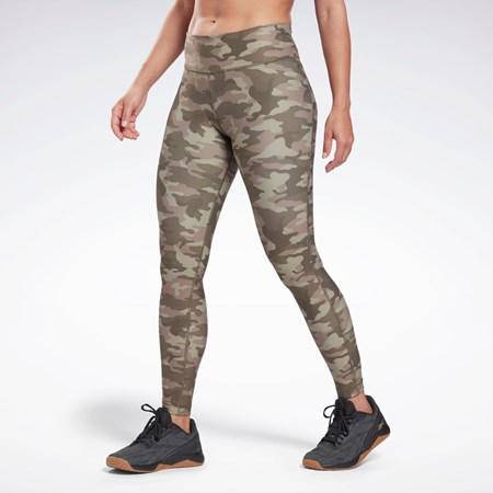 Reebok Lux Bold Camo Print Tights Zielone | TBOP-34865