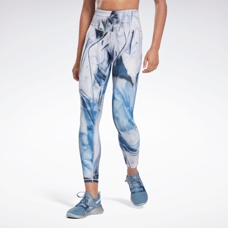 Reebok Lux Bold High-Waisted Liquid Abyss Print Tights Niebieskie | MDOW-43062