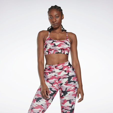 Reebok Lux Chudy Paskiem Camo Print Sports Bra Różowe | HQGF-18354