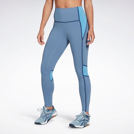 Reebok Lux High-Waisted Colorblock Tights Niebieskie | CJLU-90213