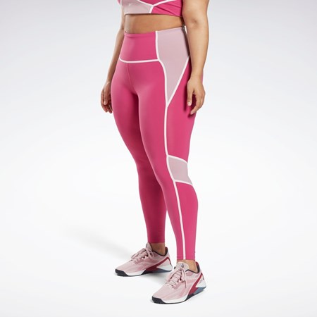 Reebok Lux High-Waisted Colorblock Tights (Plus Size) Różowe | WHYG-93516