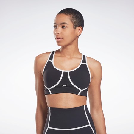 Reebok Lux Racer Watowany Colorblocked Bra Czarne | MQSN-46395