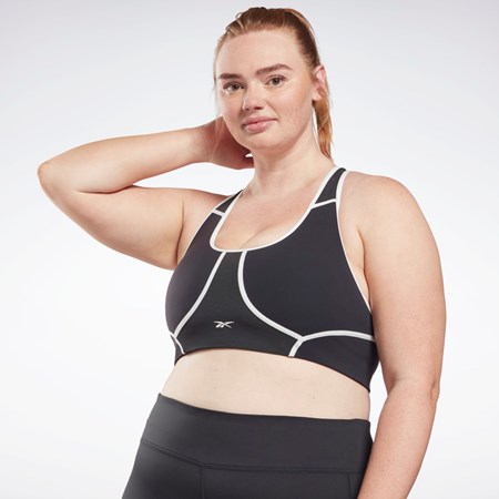 Reebok Lux Racer Watowany Colorblocked Bra (Plus Size) Czarne | QCRA-72463