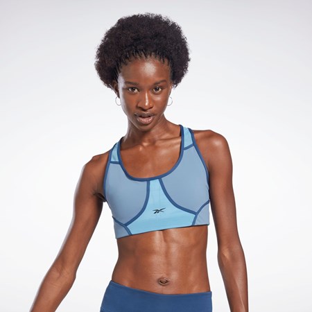 Reebok Lux Racer Watowany Colorblocked Bra Niebieskie | WLIY-85617