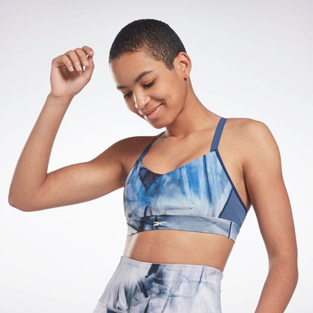 Reebok Lux Z Paskami Liquid Abyss Print Sports Bra Niebieskie | SWAQ-83940