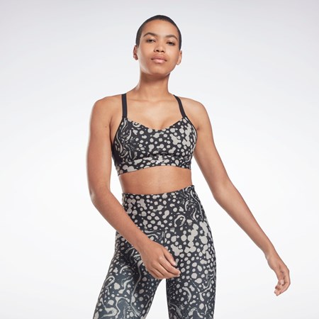 Reebok Lux Z Paskami Modern Safari Print Sports Bra Czarne | QVCR-56948