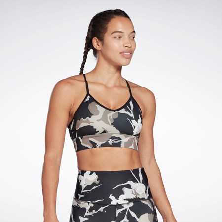 Reebok MYT Printed Sports Bra Czarne | PGRB-46871