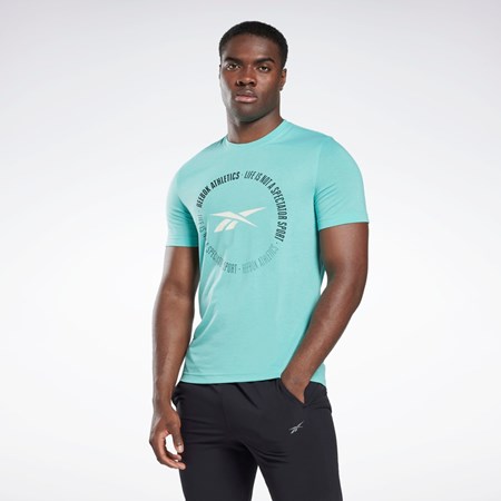 Reebok Reebok Life Is Not a Spectator Sportowe Grafiką T-Shirt Semi Classic Teal | TWZL-59423