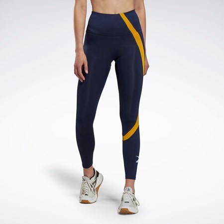 Reebok Workout Ready Vector Leggings Granatowe | XPBL-81645