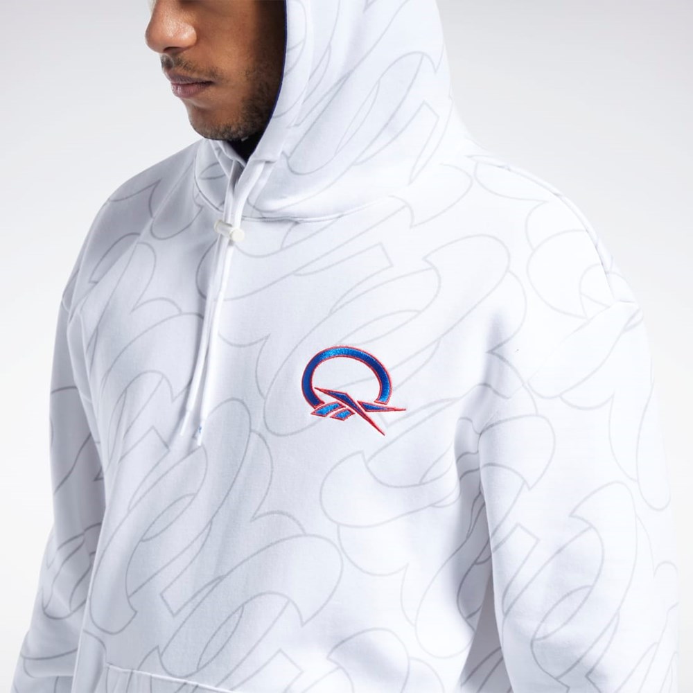 Reebok Basketball Question Allover Print Fleece Hoodie Białe | RKTQ-06874