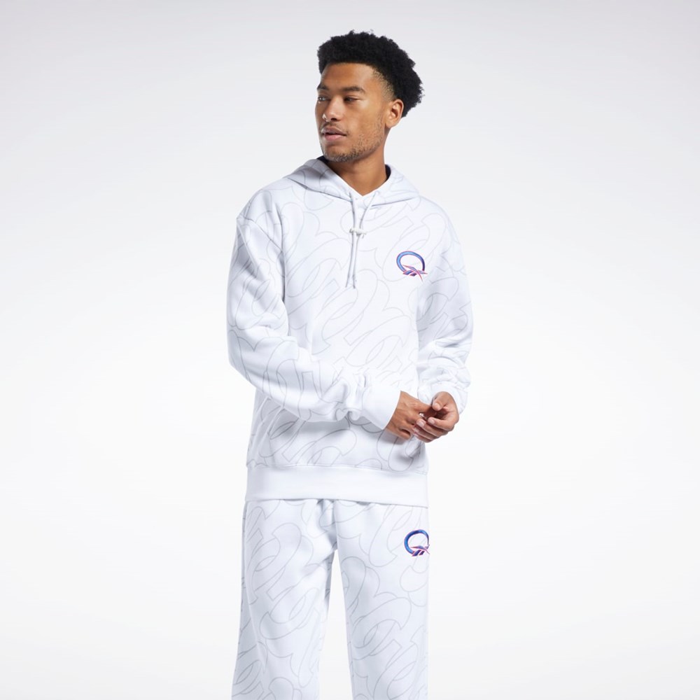 Reebok Basketball Question Allover Print Fleece Hoodie Białe | RKTQ-06874