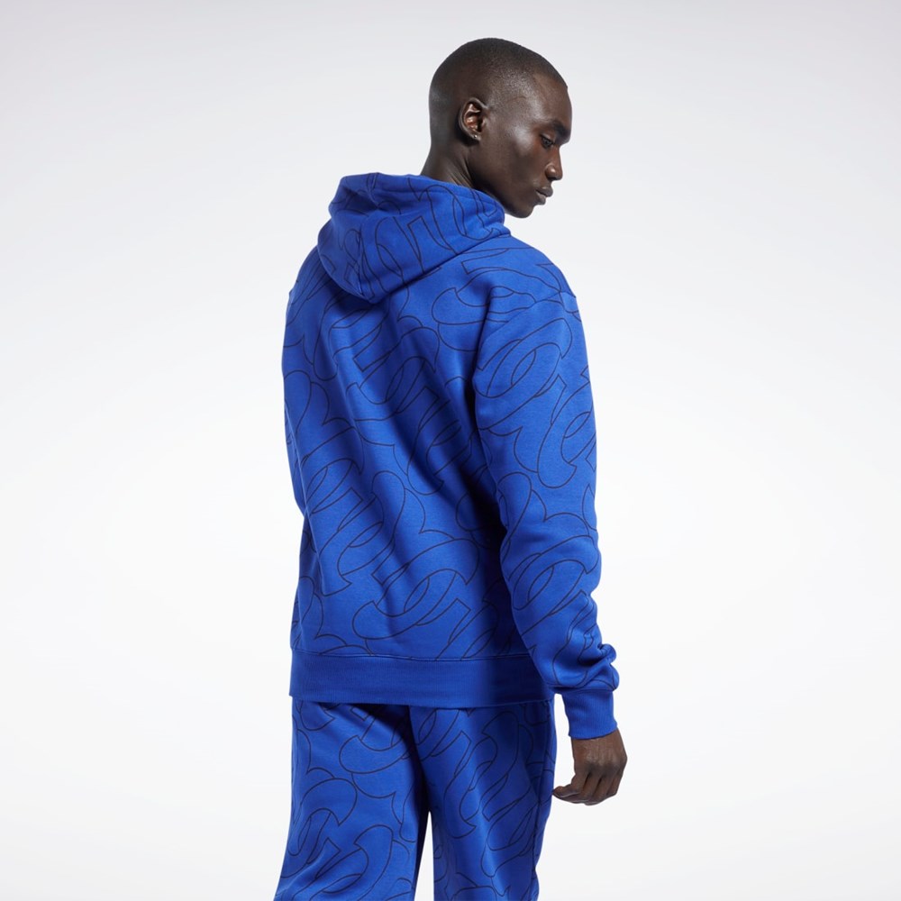 Reebok Basketball Question Allover Print Fleece Hoodie Classic Cobalt | XOZC-95236