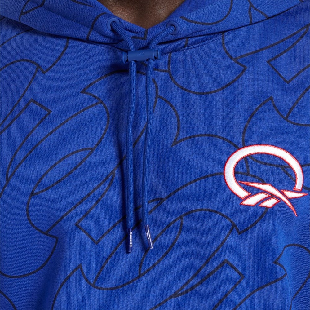 Reebok Basketball Question Allover Print Fleece Hoodie Classic Cobalt | XOZC-95236