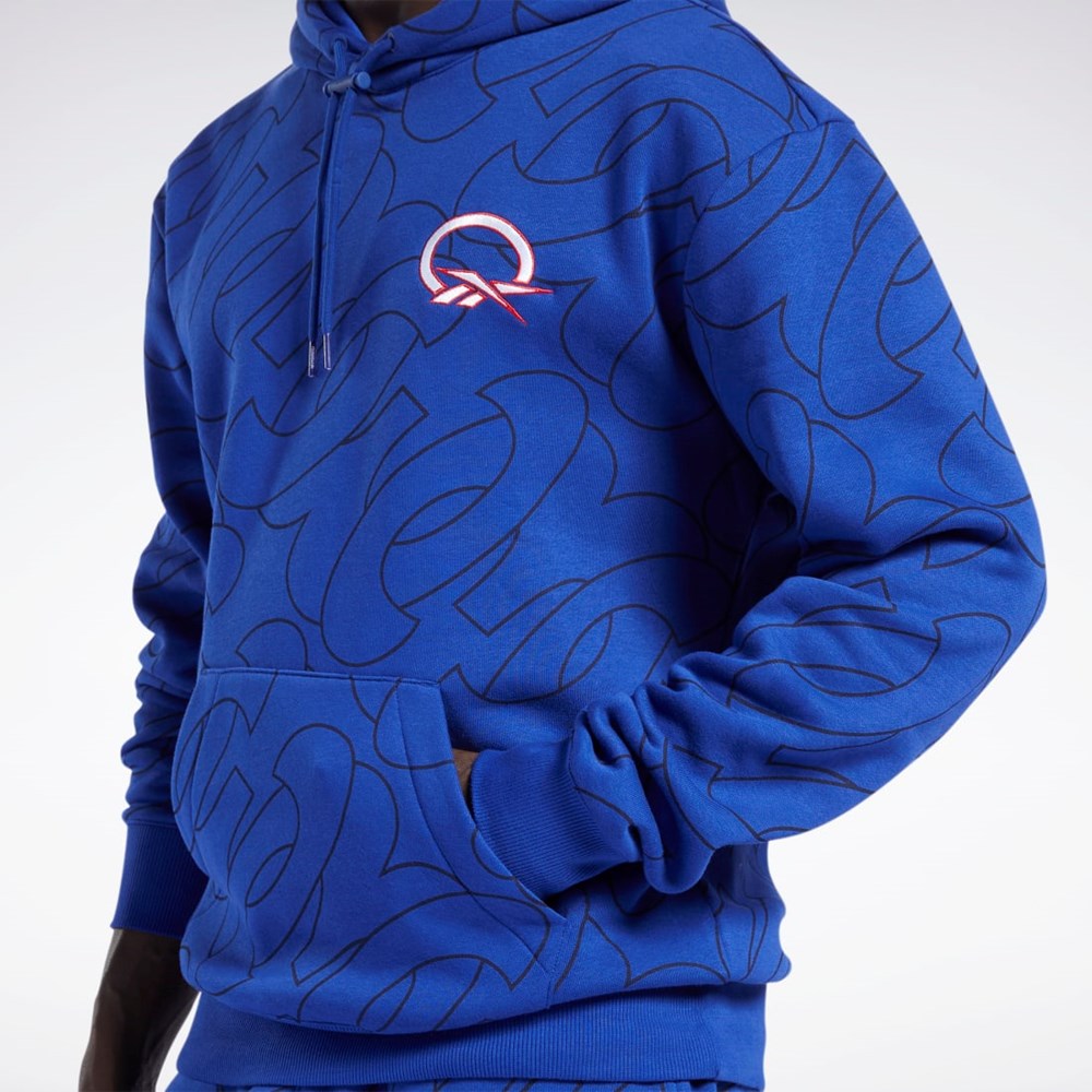 Reebok Basketball Question Allover Print Fleece Hoodie Classic Cobalt | XOZC-95236