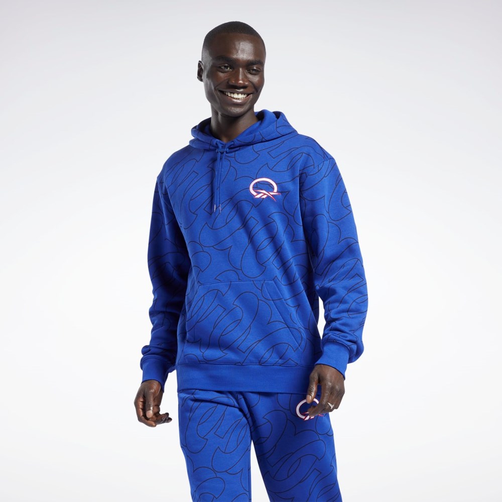 Reebok Basketball Question Allover Print Fleece Hoodie Classic Cobalt | XOZC-95236