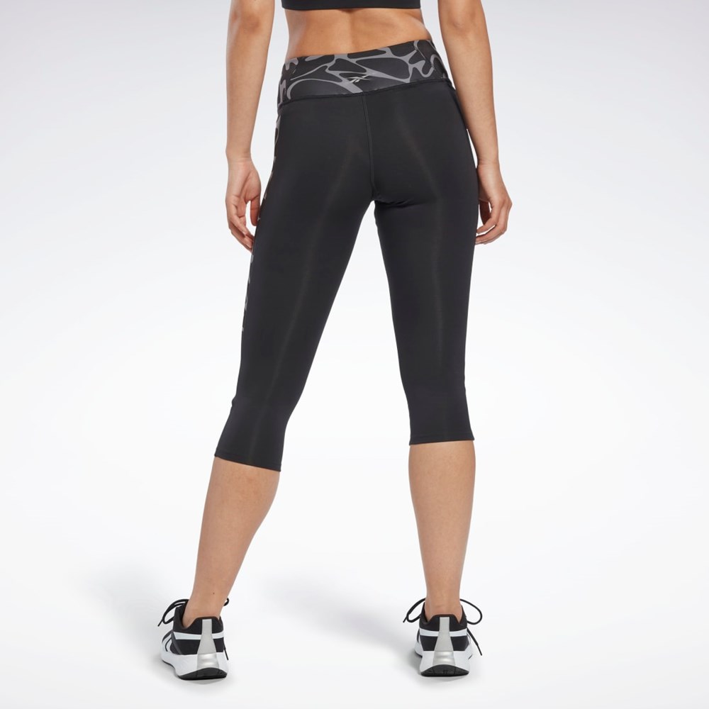 Reebok Biegania Printed Capri Tights Czarne | TNJF-91276