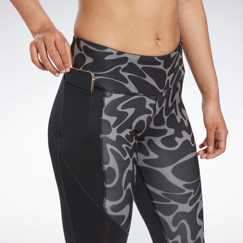 Reebok Biegania Printed Capri Tights Czarne | TNJF-91276