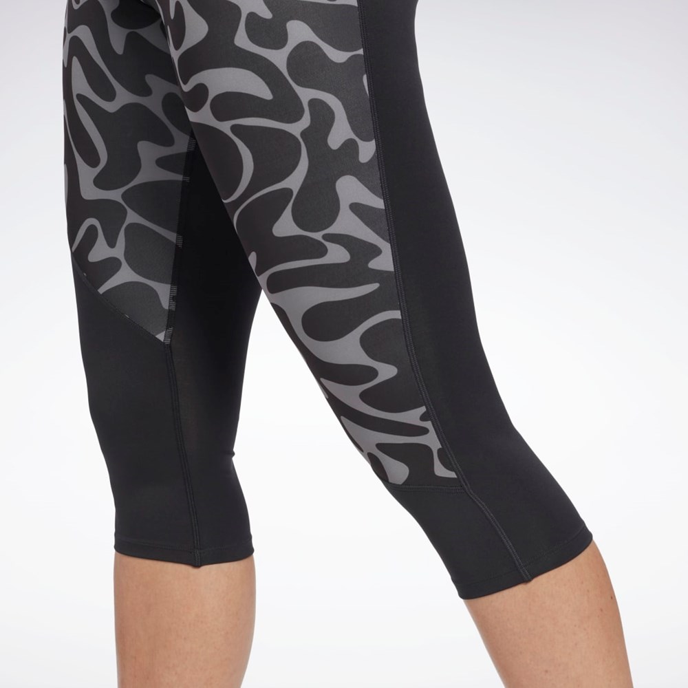 Reebok Biegania Printed Capri Tights Czarne | TNJF-91276