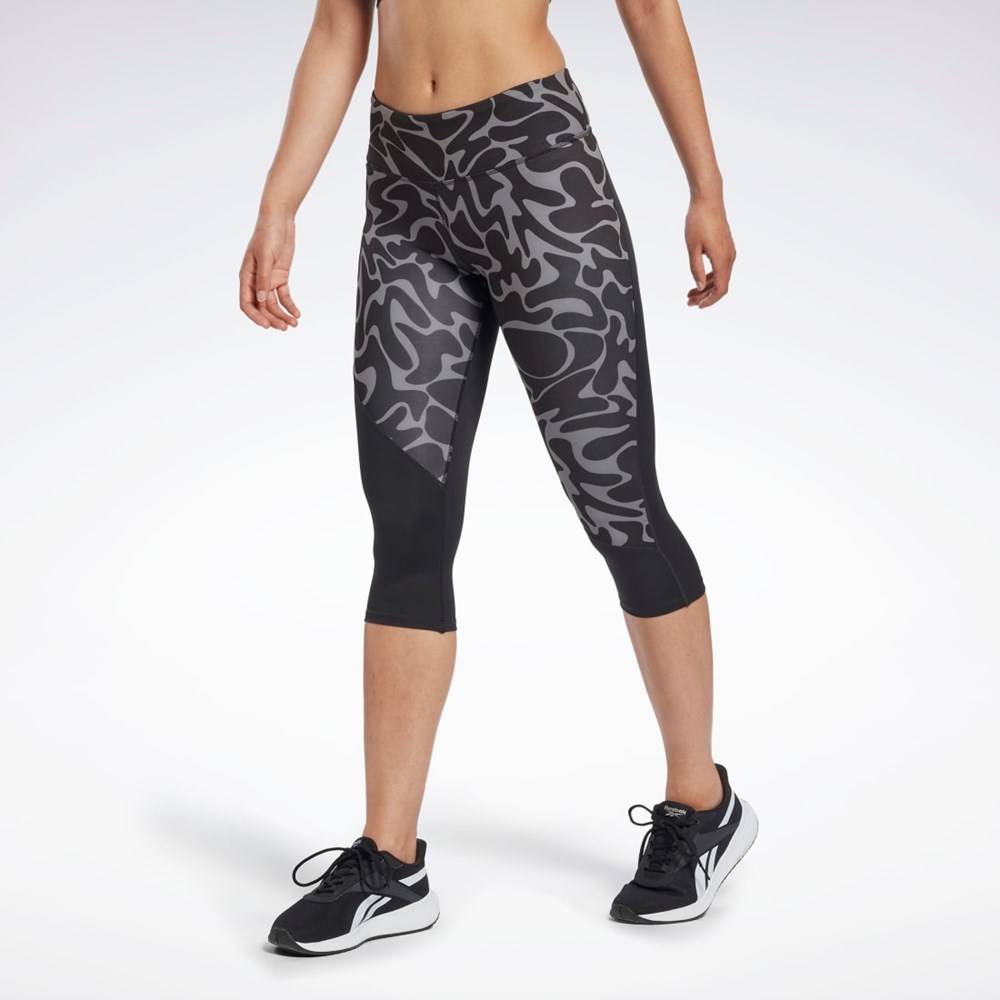 Reebok Biegania Printed Capri Tights Czarne | TNJF-91276