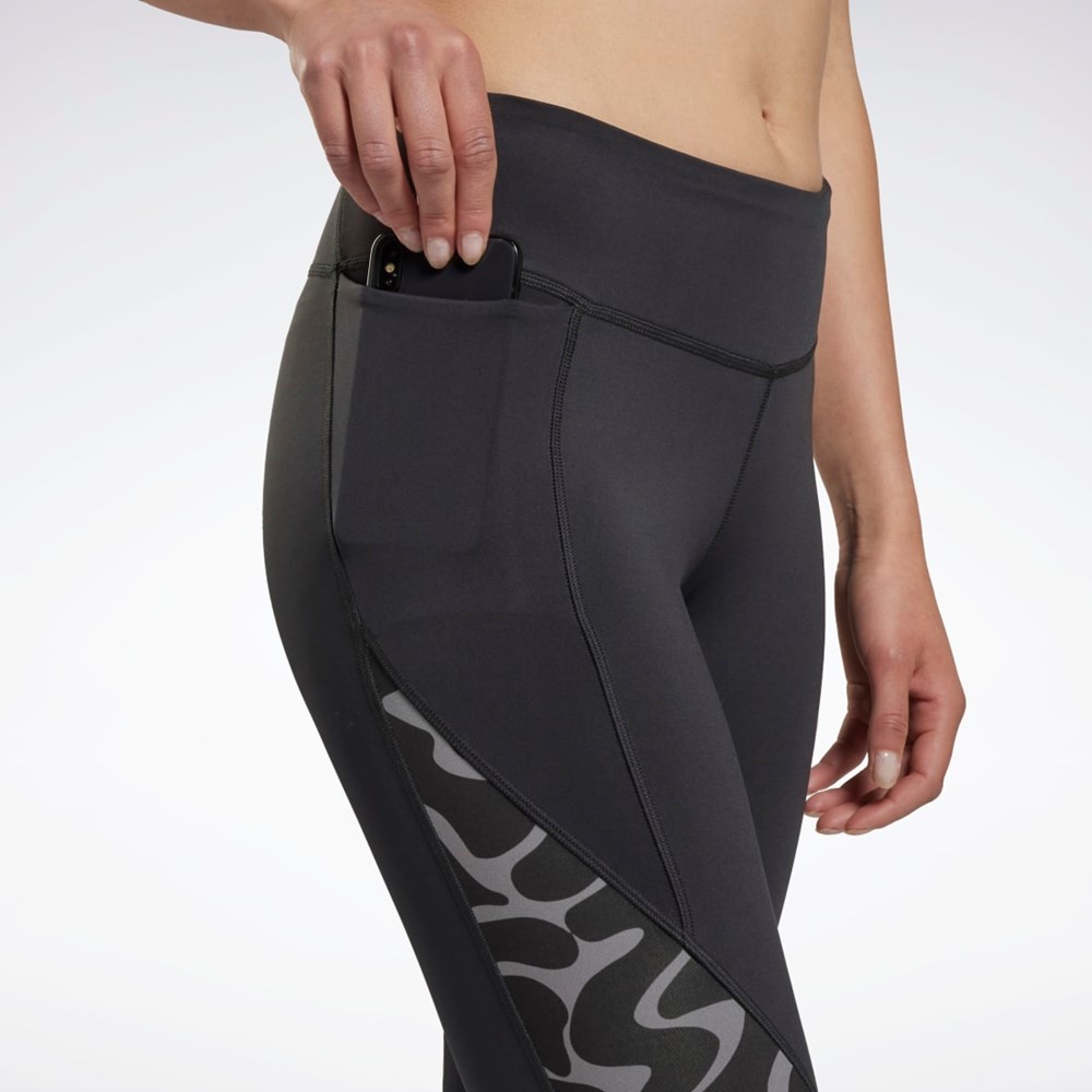 Reebok Biegania Printed Leggings Czarne | YXIW-14650