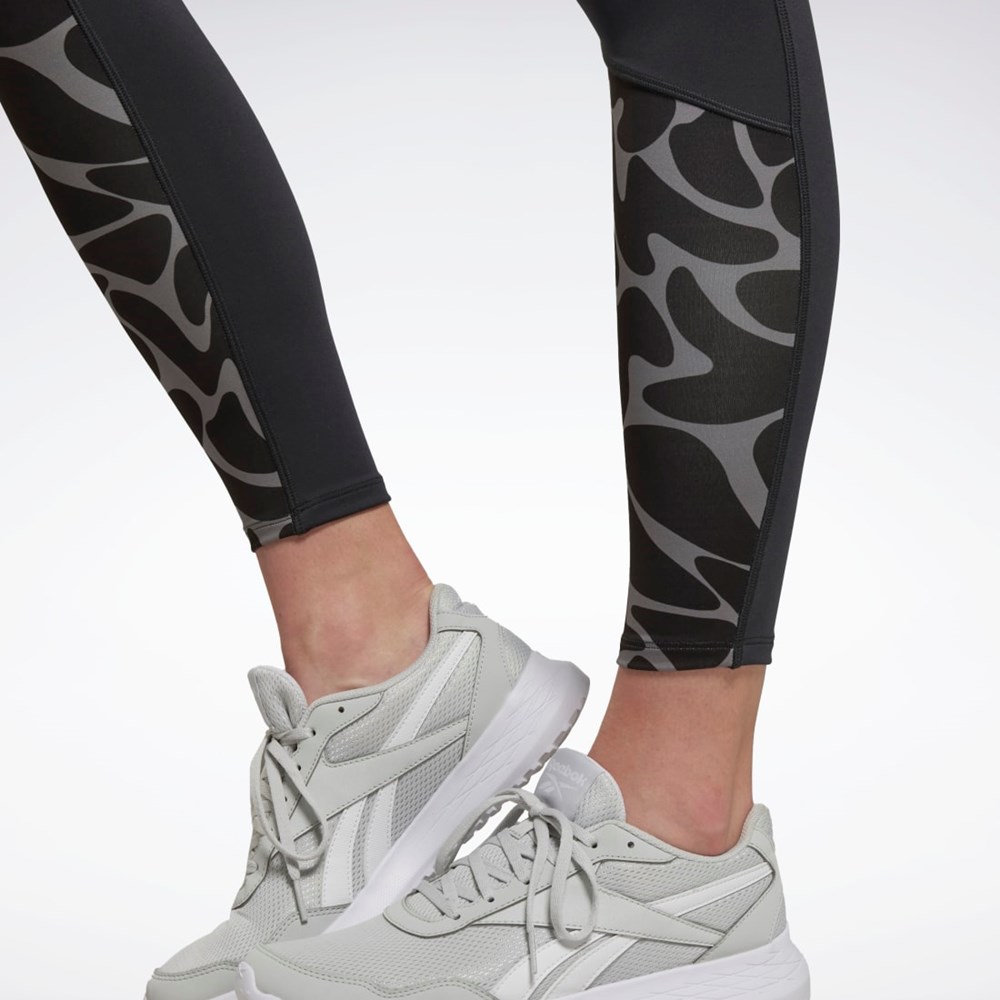 Reebok Biegania Printed Leggings Czarne | YXIW-14650