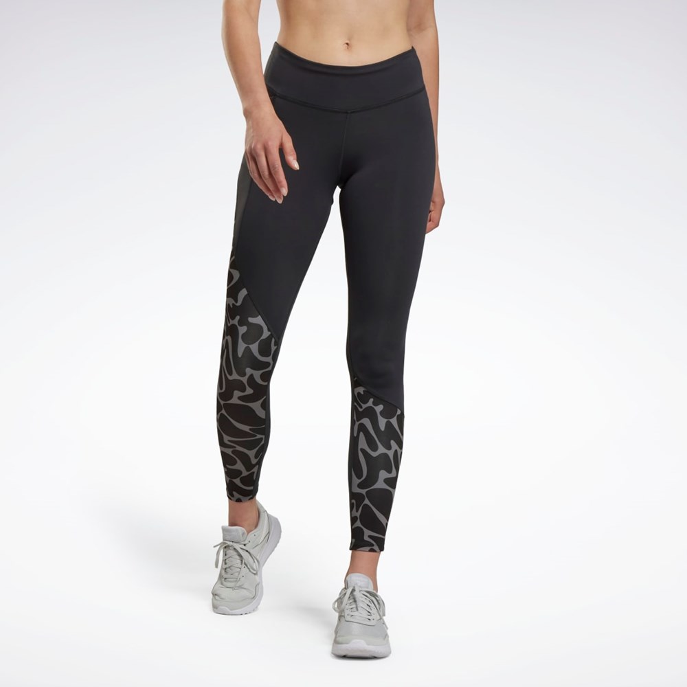 Reebok Biegania Printed Leggings Czarne | YXIW-14650