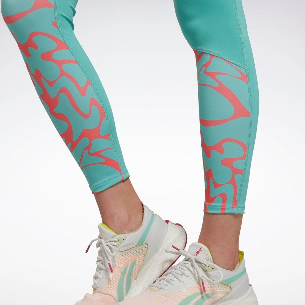 Reebok Biegania Printed Leggings Semi Classic Teal | XBEM-67859