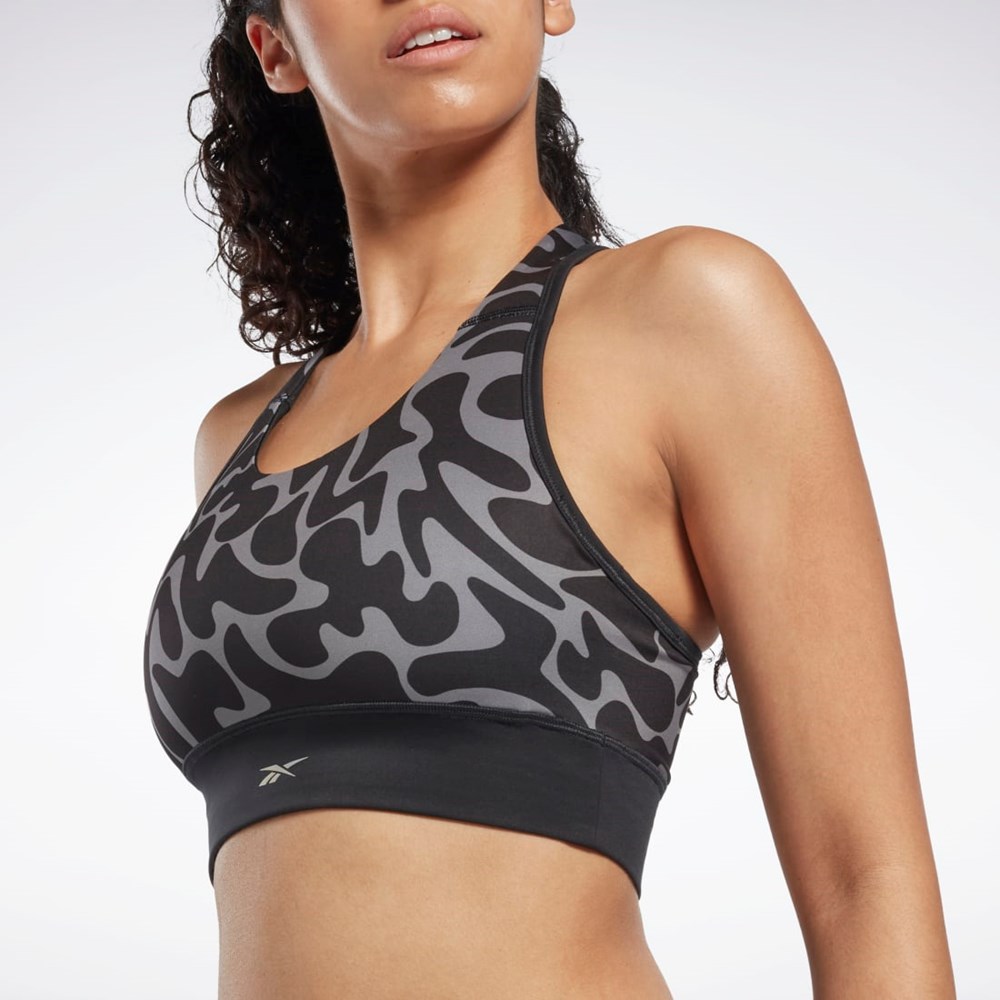 Reebok Biegania Printed Sports Bra Czarne | JBOP-48209