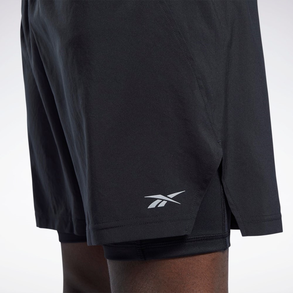 Reebok Biegania Two-in-One Shorts Czarne | RJPI-97285