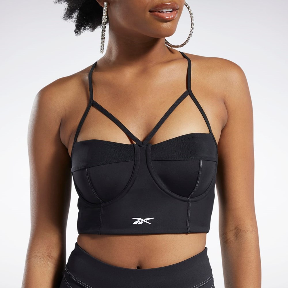 Reebok Cardi B Bralette Czarne Białe | YBRM-39168