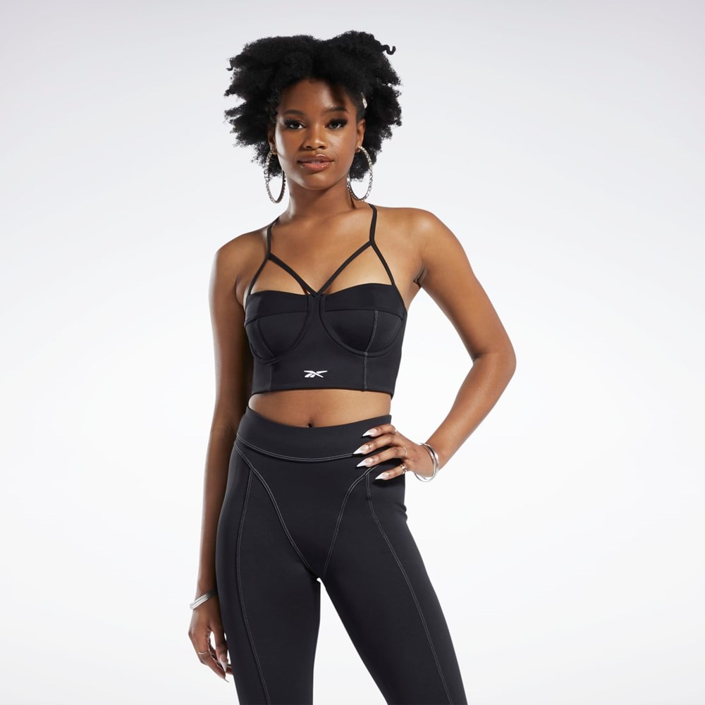 Reebok Cardi B Bralette Czarne Białe | YBRM-39168