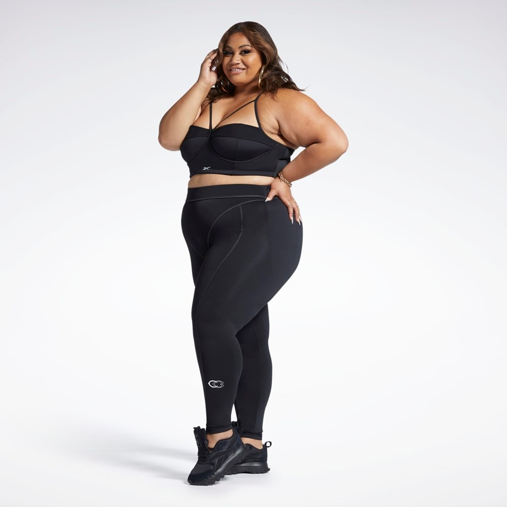 Reebok Cardi B Bralette (Plus Size) Czarne Białe | TZJA-80473