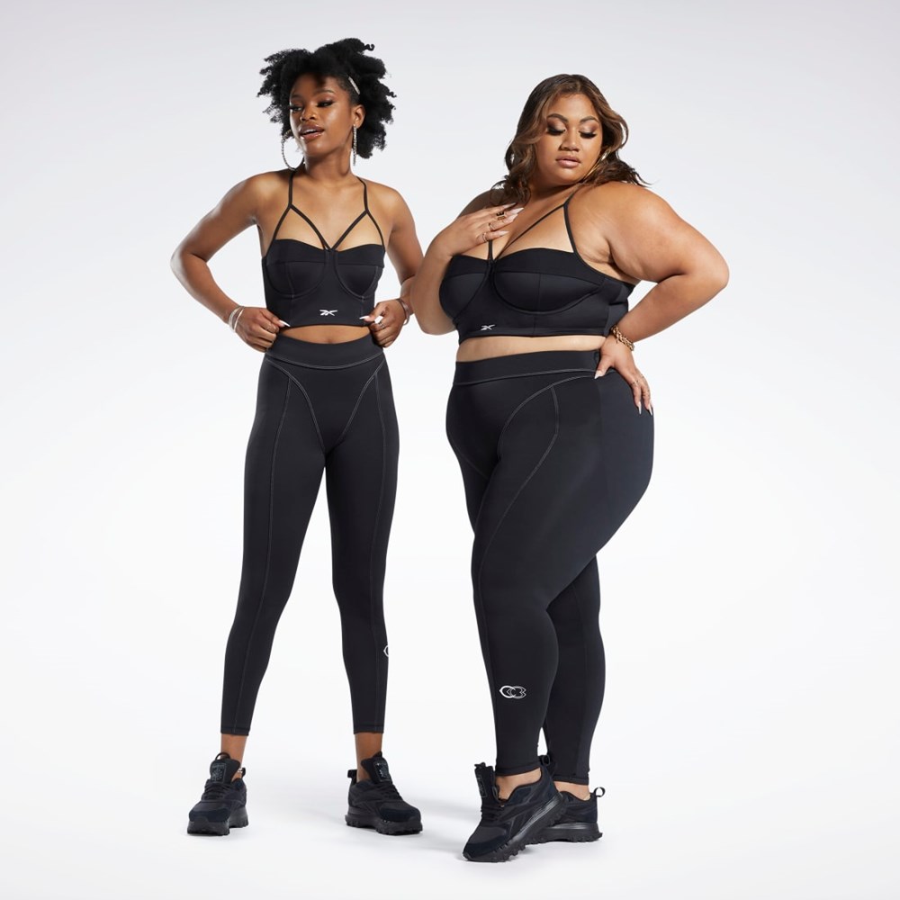 Reebok Cardi B Bralette (Plus Size) Czarne Białe | TZJA-80473