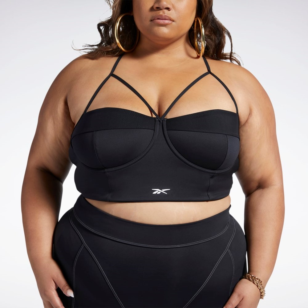 Reebok Cardi B Bralette (Plus Size) Czarne Białe | TZJA-80473