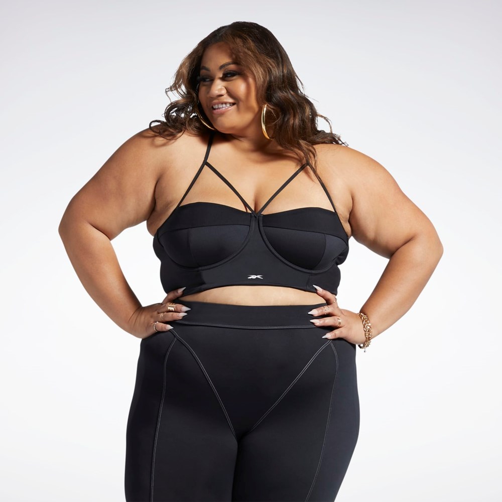 Reebok Cardi B Bralette (Plus Size) Czarne Białe | TZJA-80473