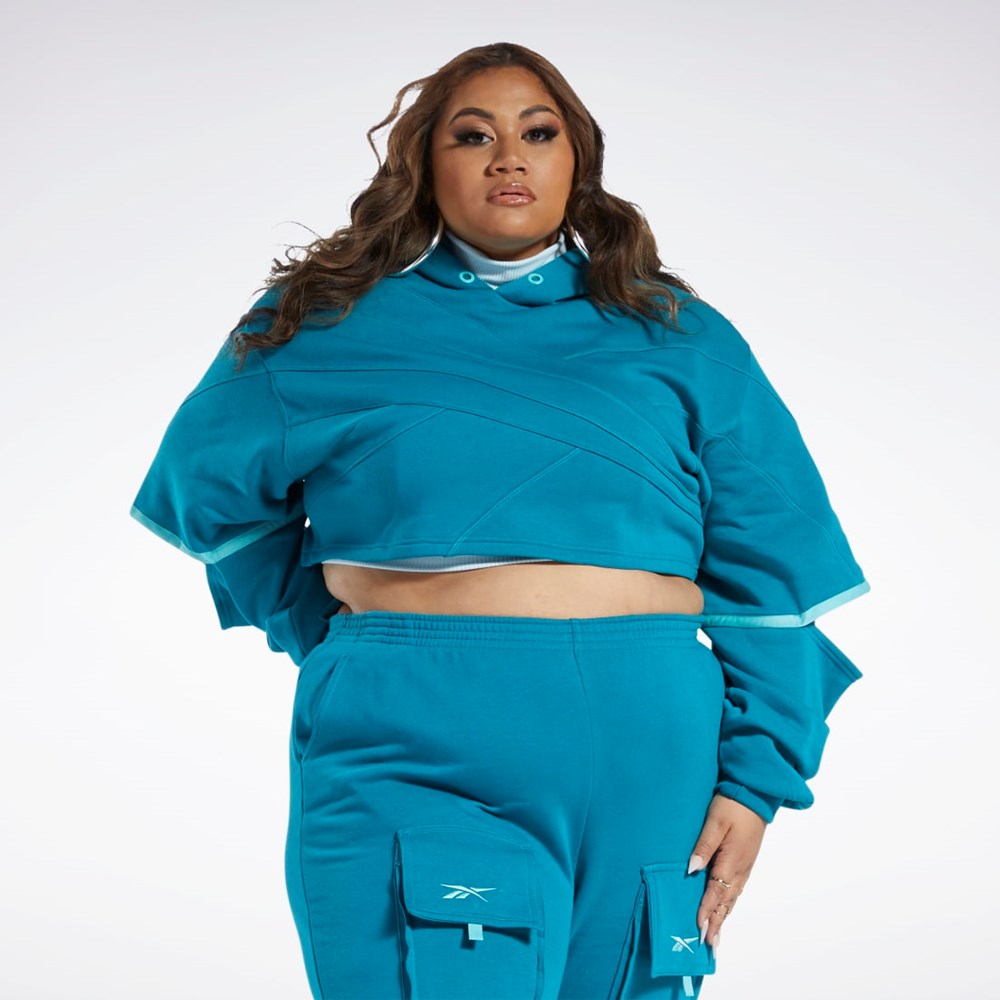 Reebok Cardi B Knit Hoodie (Plus Size) Seaport Teal / Seaport Teal | AZOW-29375