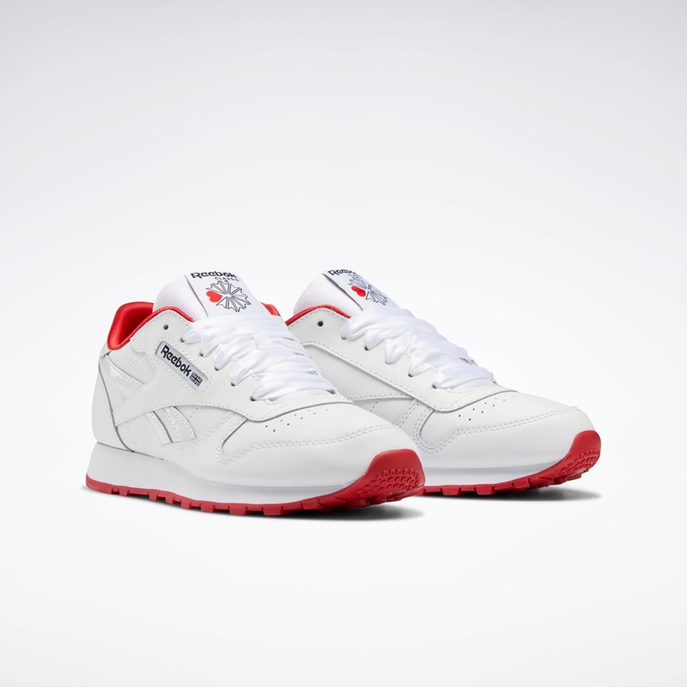 Reebok Classic Leather Shoes - Grade School Białe Białe Czerwone | ICHM-34596