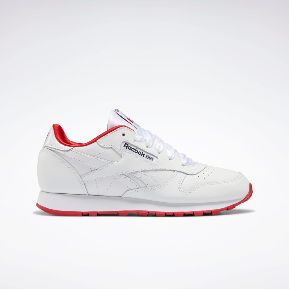 Reebok Classic Leather Shoes - Grade School Białe Białe Czerwone | ICHM-34596