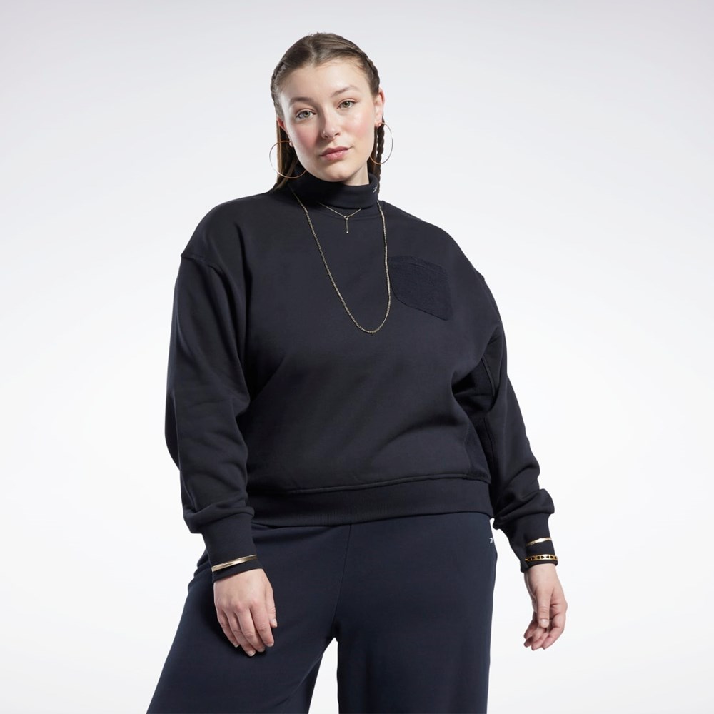 Reebok Classics Bawełniane French Terry Sweatshirt (Plus Size) Czarne | PJBI-16075