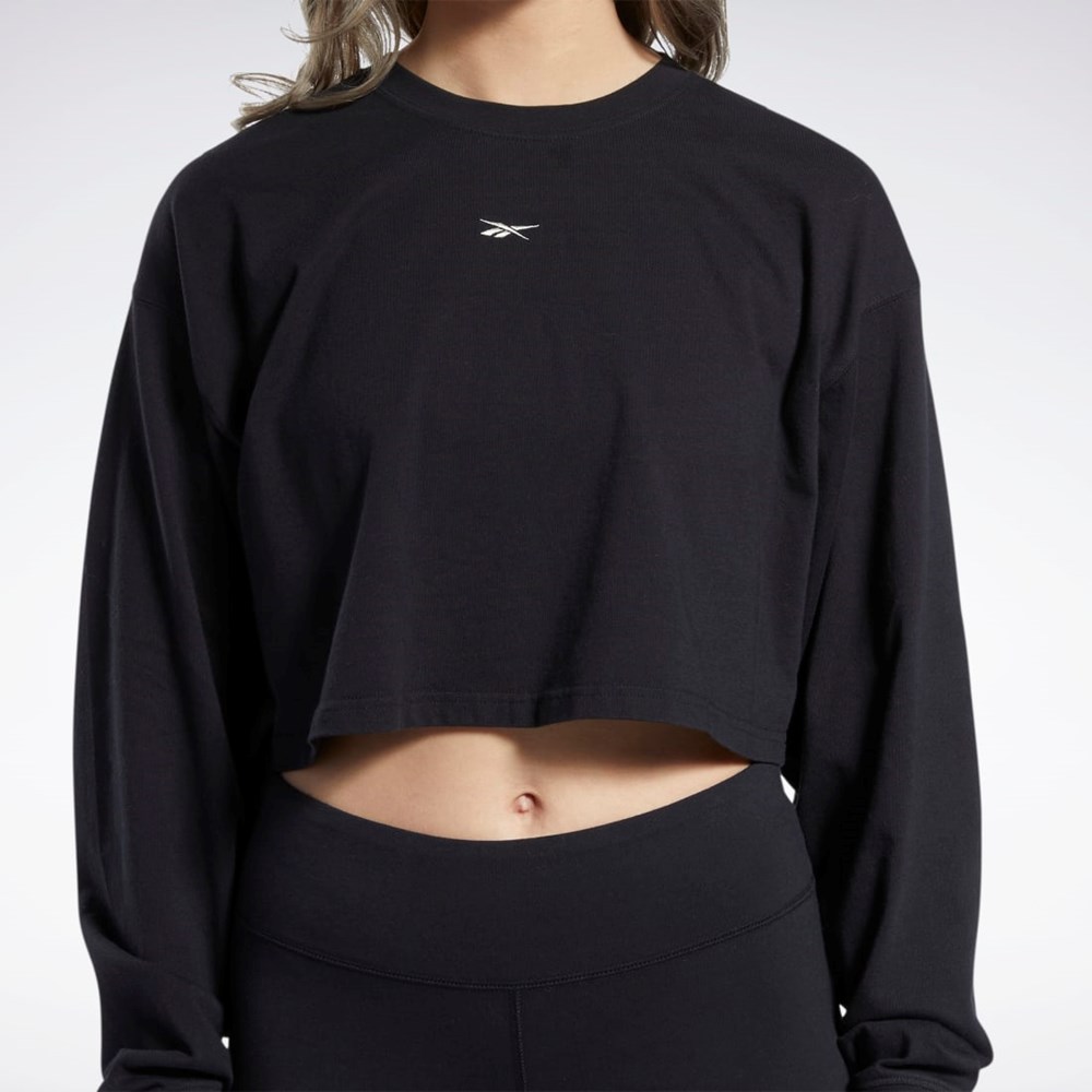 Reebok Classics Bawełniane Long Sleeve T-Shirt Czarne | AYKJ-16395