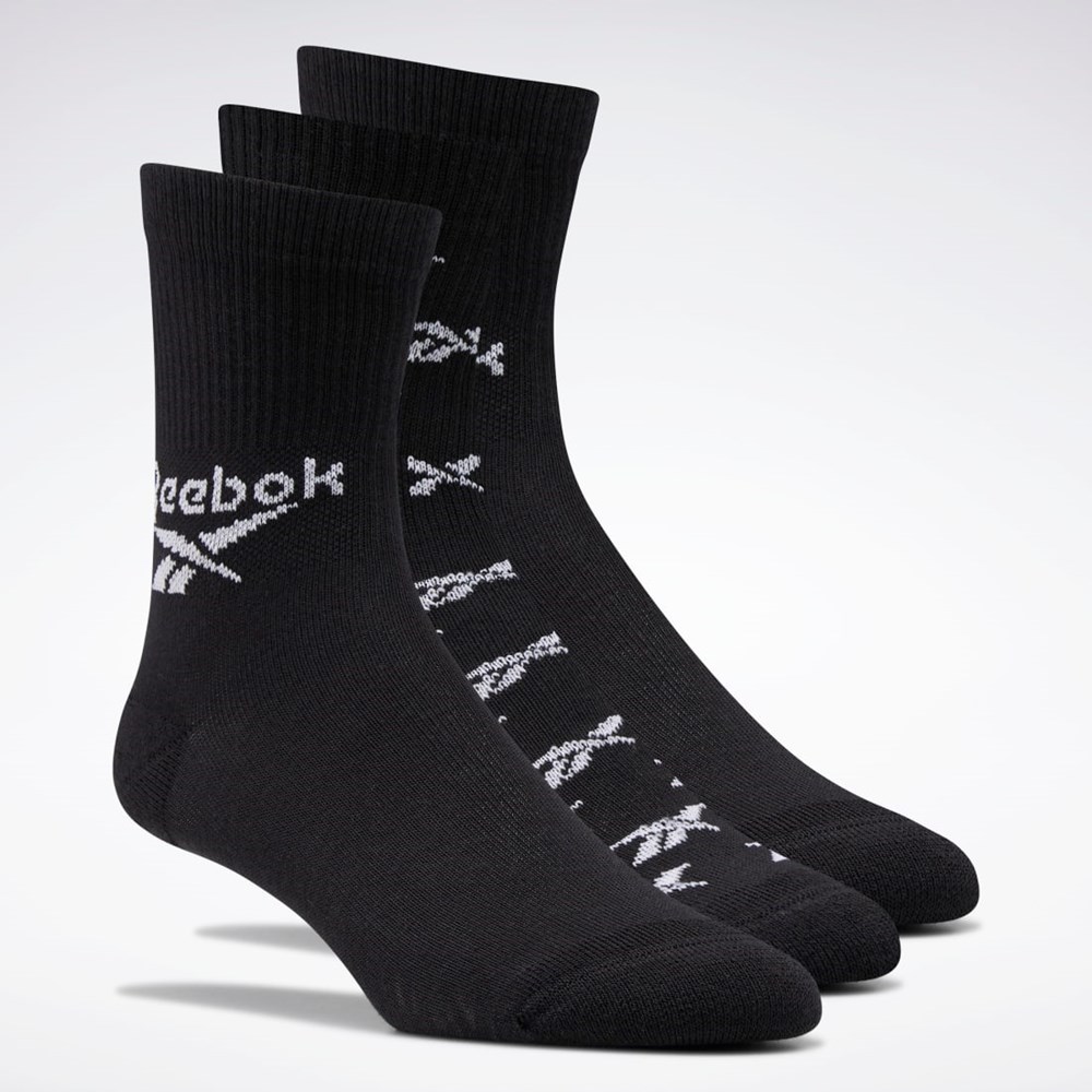 Reebok Classics Fold-Over Crew Socks 3 Pairs Czarne | BVMN-96842