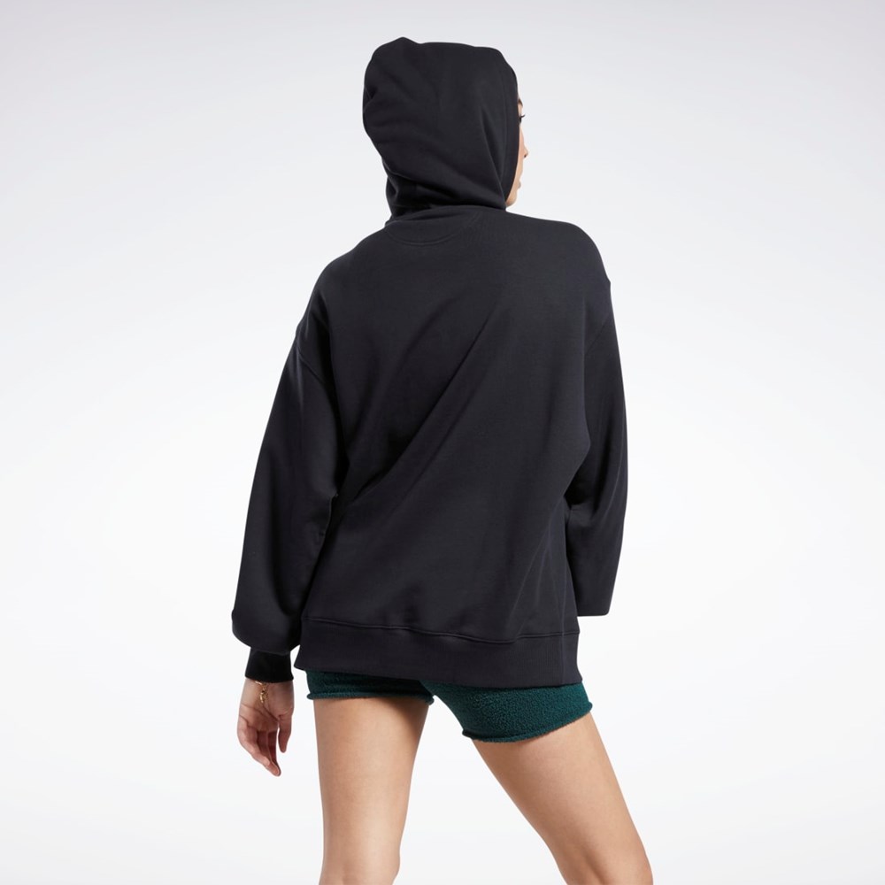 Reebok Classics Oversized Long Zip-Up Hoodie Czarne | UWTH-41780