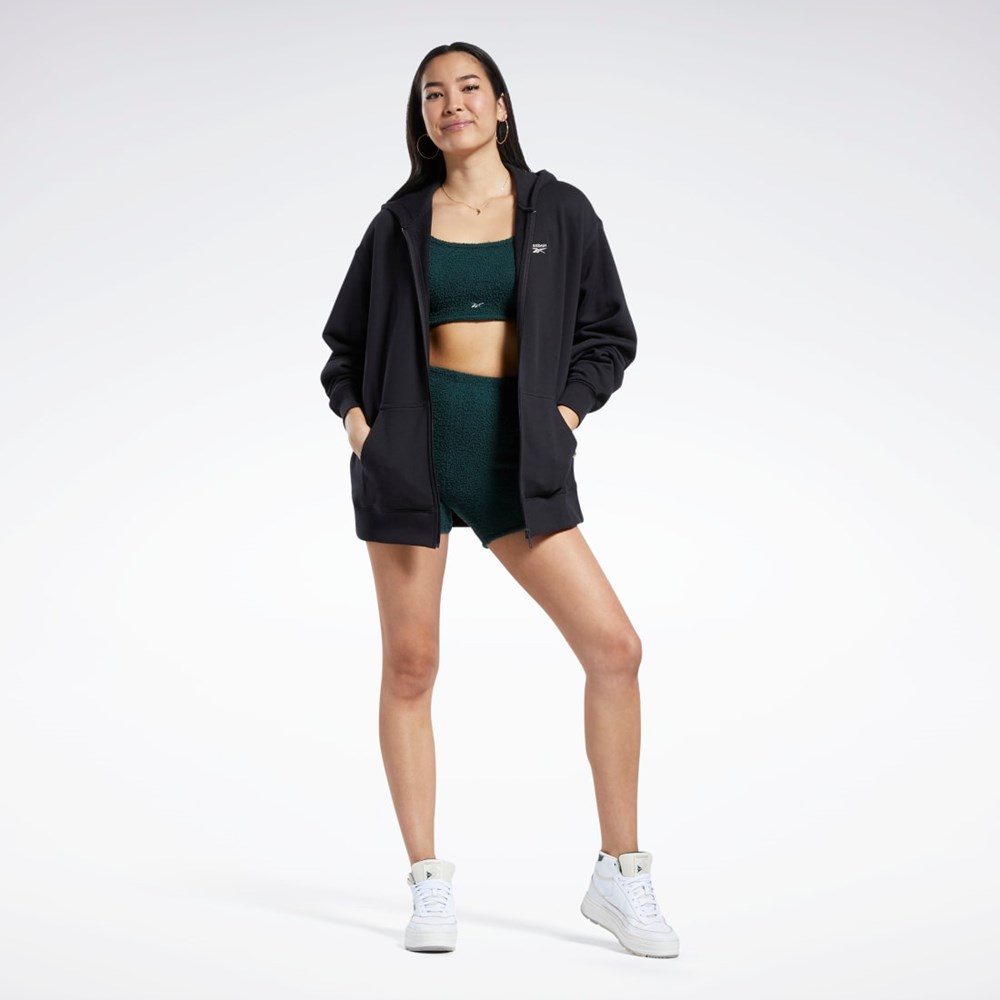 Reebok Classics Oversized Long Zip-Up Hoodie Czarne | UWTH-41780