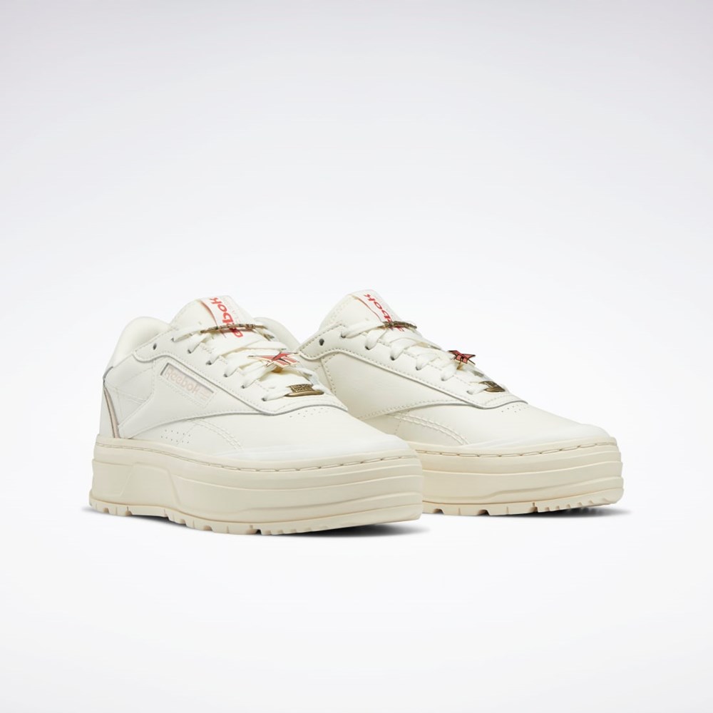 Reebok Club C Double GEO Shoes Chalk / Alabaster / Soft Ecru | CLTS-37209