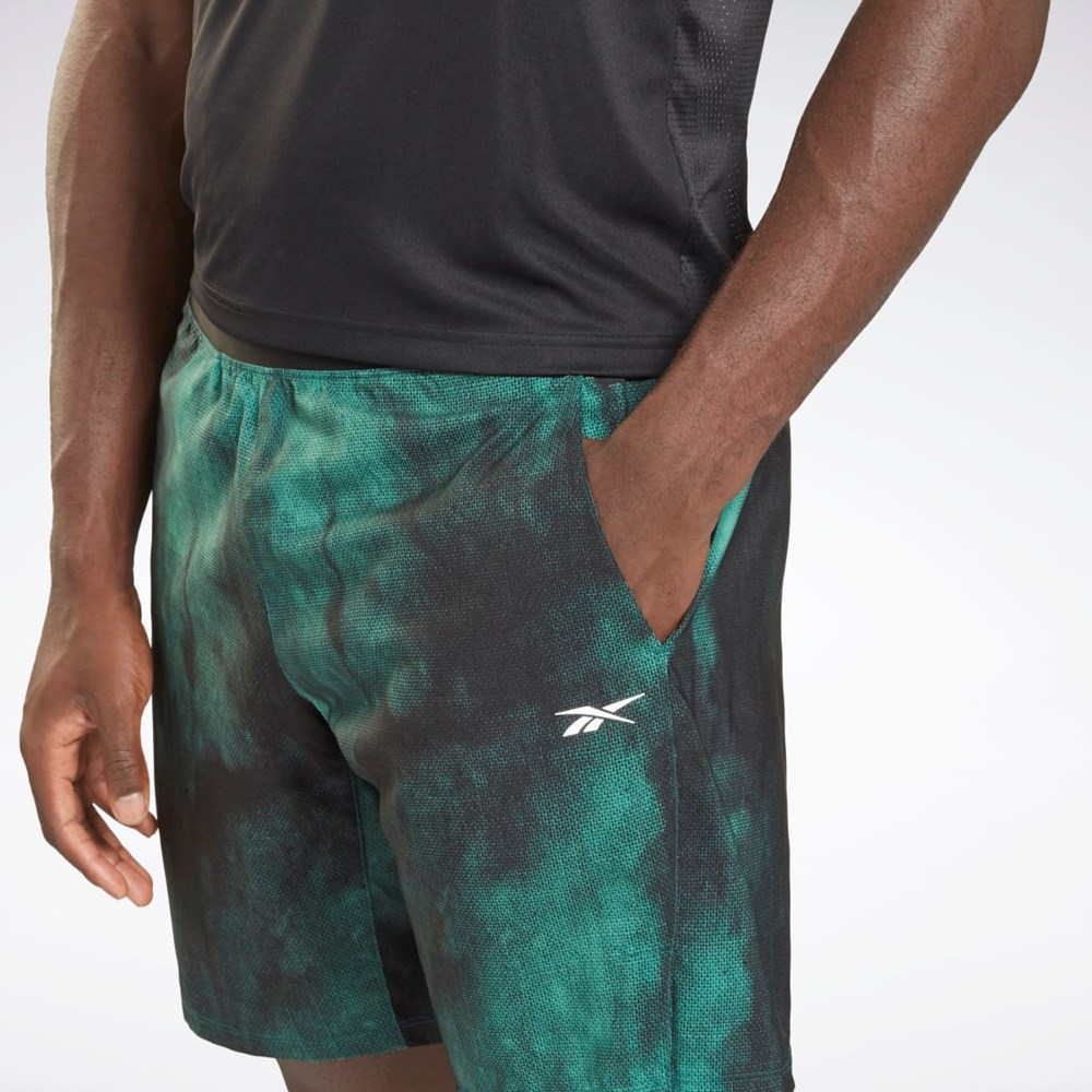 Reebok Epic Lekkie Printed Treningowe Shorts Midnight Pine | SWZR-75069