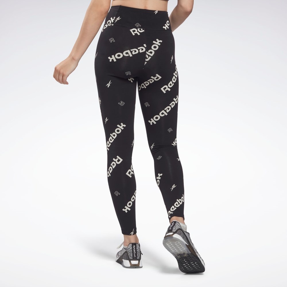 Reebok Identity Bawełniane Printed Leggings Czarne | ADFP-56743